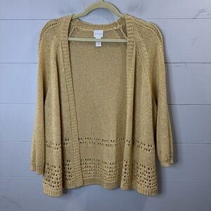 Chico's | Women's Golden Luna Shine Raffia Cardigan Sweater Size Chico 2 US L